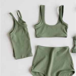 ARQ Matching Set of 3 - Celadon High Rise Undies Bra and Tank Size Medium